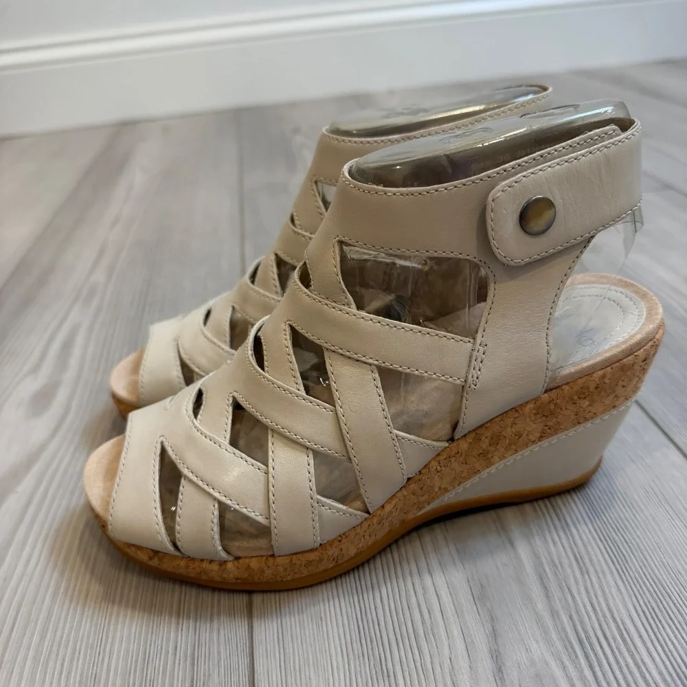 NEW Dansko Cecily Ivory Full Grain Leather Strappy Wedge Sandals Size 36 6-6.5